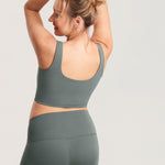Women's V Neck Nursing Crop Tank Top Grey Sage @model_info:MOM