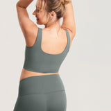 Women's V Neck Nursing Crop Tank Top Grey Sage @model_info:MOM