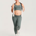 Women's V Neck Nursing Crop Tank Top Grey Sage @model_info:MOM