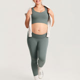 Women's V Neck Nursing Crop Tank Top Grey Sage @model_info:MOM