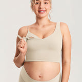 Women's V Neck Nursing Crop Tank Top Mojave Tan @model_info:MOM1