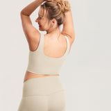 Women's V Neck Nursing Crop Tank Top Mojave Tan @model_info:MOM3