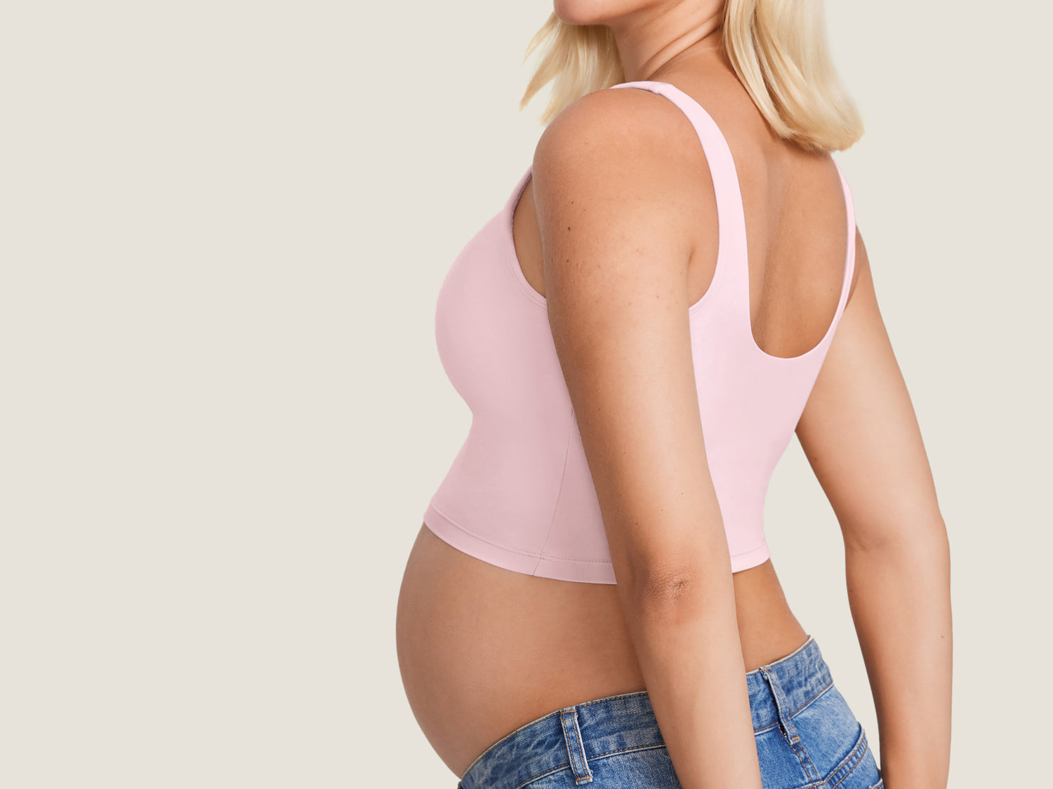 Women's V Neck Nursing Crop Tank Top Strawberry Pink @model_info:MOM2