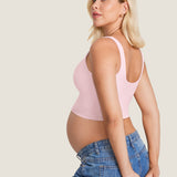 Women's V Neck Nursing Crop Tank Top Strawberry Pink @model_info:MOM2