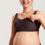Women's V Neck Nursing Crop Tank Top Hot Fudge Brown @model_info:MOM2