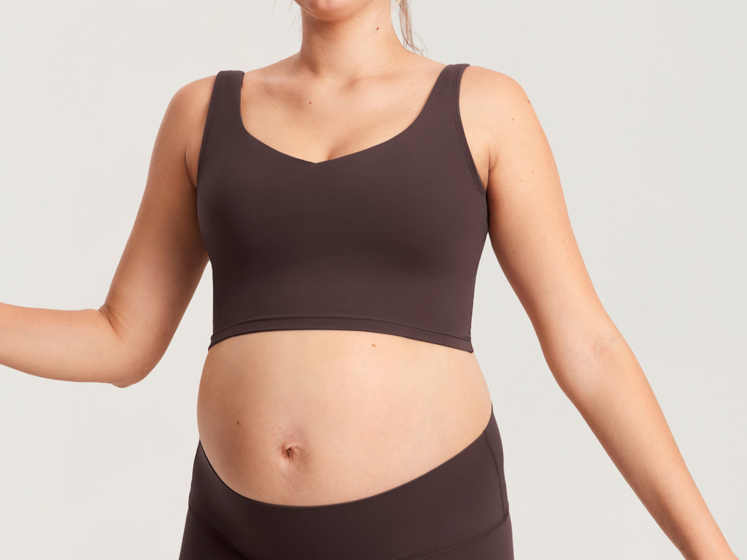 Women's V Neck Nursing Crop Tank Top Hot Fudge Brown @model_info:MOM4