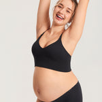 Women's Ribbed V Neck Nursing Bralette Black @model_info:MOM1