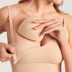 Women's Ribbed V Neck Nursing Bralette Beige @model_info:MOM2