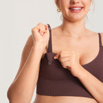 Women's Ribbed V Neck Nursing Bralette Hazelnut @model_info:MOM1