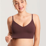 Women's Ribbed V Neck Nursing Bralette Hazelnut @model_info:MOM2