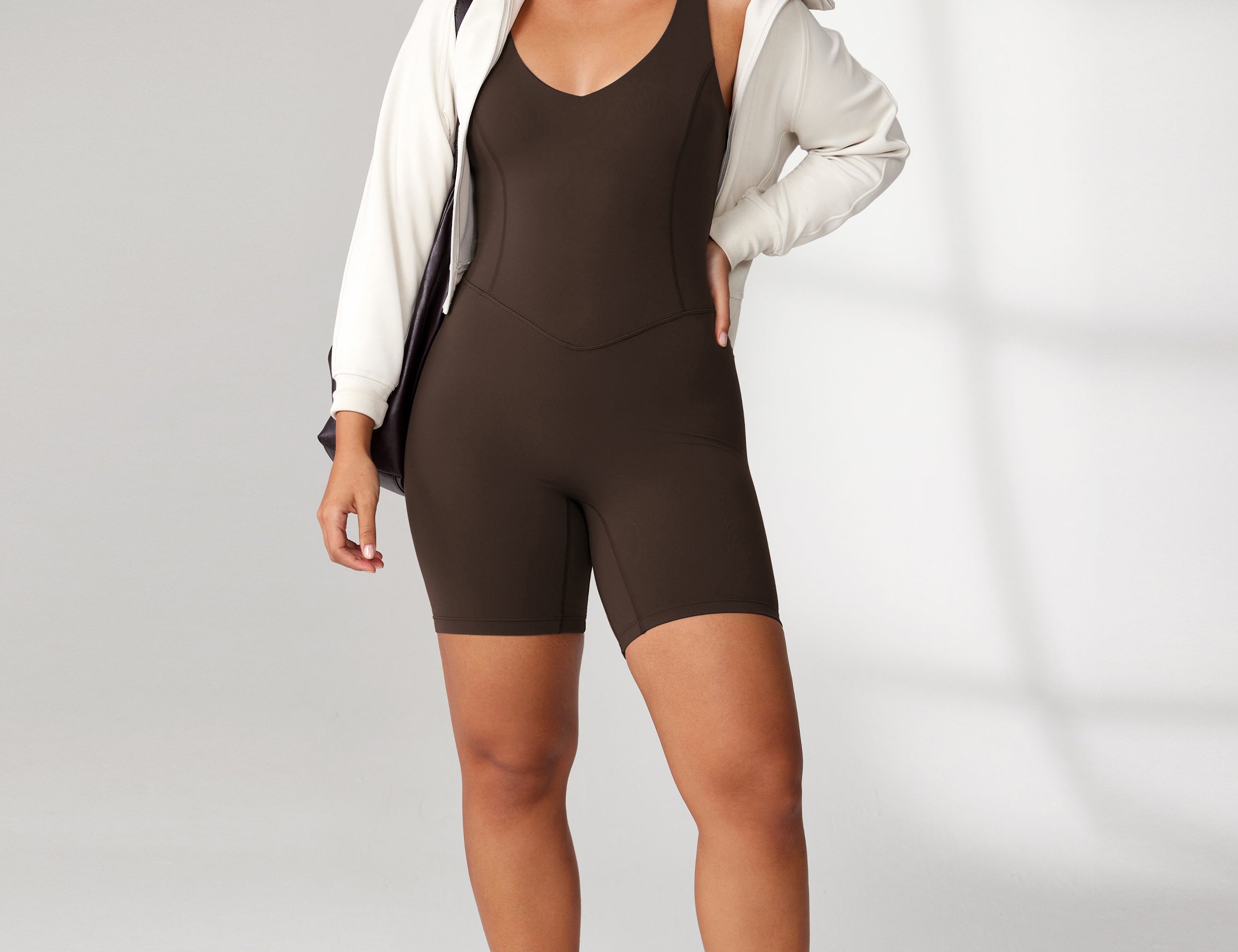 Women's Hugcurve V Neck Workout Romper Black