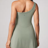 Women's Hugcurve One Shoulder Tennis Dress - Detachable Strap Desert Sage