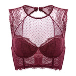 Women's Classic Lacy Mesh Bra Top Dark Red @model_info:ES1