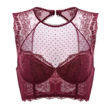 Women's Classic Lacy Mesh Bra Top Dark Red @model_info:ES1