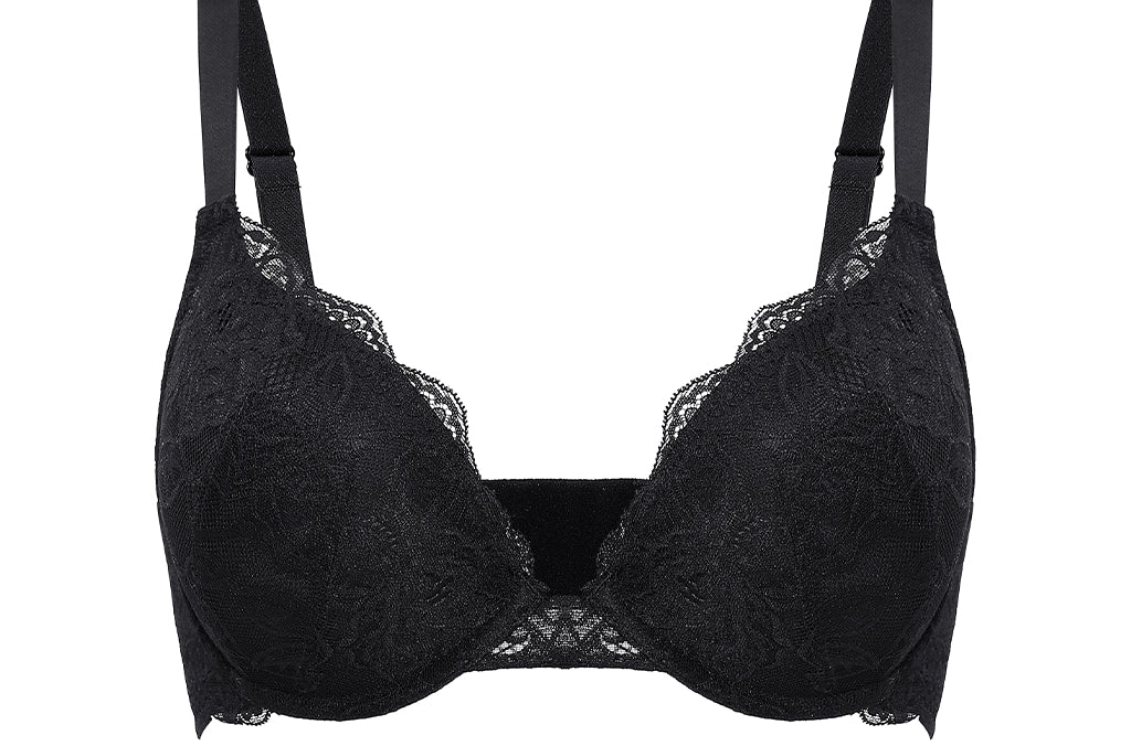 Women's Lacy Plunge Push Up Bra Black