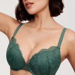Women's Lacy Plunge Push Up Bra Midnight Emerald