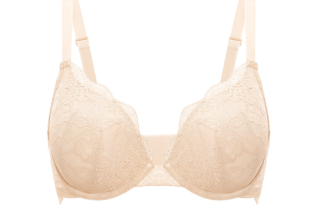 Women's Lacy Plunge Push Up Bra Beige