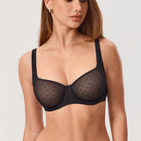 Women's Sexy Mesh Underwire Balconette Bra Black @model_info:ESA1