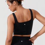CRZ YOGA Women's Square Neck Longline Sports Bra Grape Thistle Purple