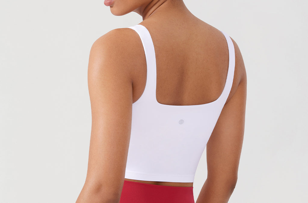 CRZ YOGA Women's Square Neck Longline Sports Bra Grape Thistle Purple