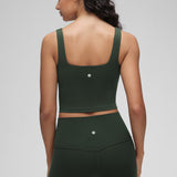 CRZ YOGA Women's Square Neck Longline Sports Bra Hot Fudge Brown