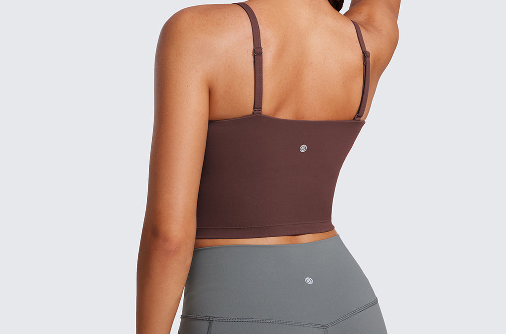 CRZ YOGA Women's Adjustable Longline Sports Bra Taupe