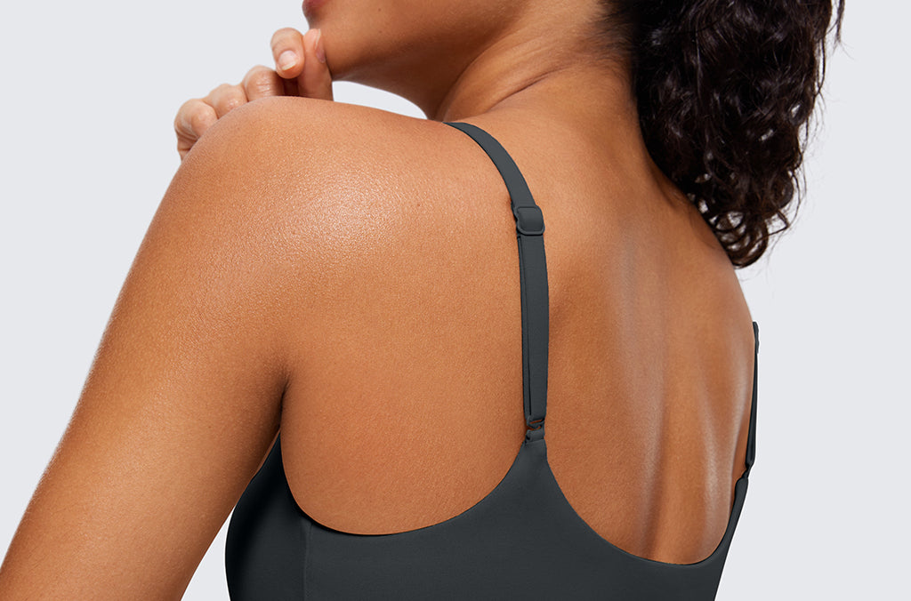 CRZ YOGA Women's Adjustable Spaghetti Straps Sports Bra Melanite
