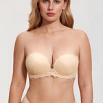 Women's Eyelash Lace Strapless Bra Light Oatmeal