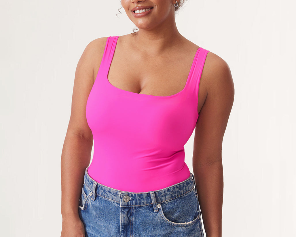 Women's Square Neck Bodysuit Glitter Rose