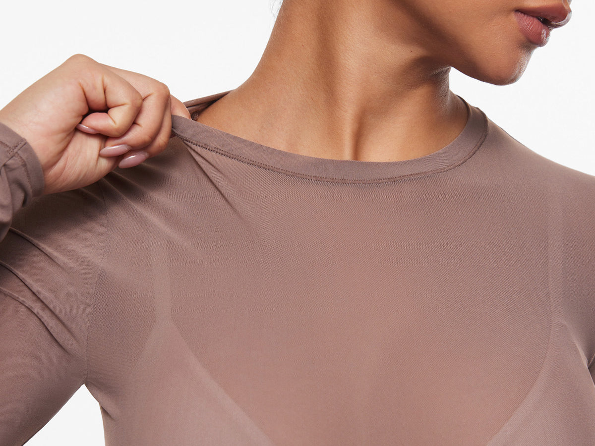 INLYRIC Women's Cosnufy® Mesh Sheer Long Sleeve Top Brown Purple