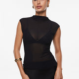 INLYRIC Cosnufy® Sheer Mesh Mock Neck Tank Top Black