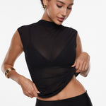INLYRIC Cosnufy® Sheer Mesh Mock Neck Tank Top Black