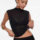 INLYRIC Cosnufy® Sheer Mesh Mock Neck Tank Top Black