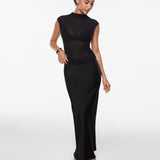 INLYRIC Cosnufy® Sheer Mesh Mock Neck Tank Top Black