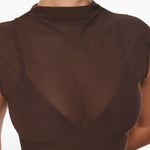 INLYRIC Cosnufy® Sheer Mesh Mock Neck Tank Top Hazelnut
