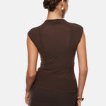 INLYRIC Cosnufy® Sheer Mesh Mock Neck Tank Top Hazelnut