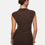 INLYRIC Cosnufy® Sheer Mesh Mock Neck Tank Top Hazelnut