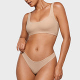Women's V-shaped Low Rise Thongs 3 Pack Wheat (3pack)