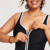 Women's Zipper One Piece Swimsuit Black