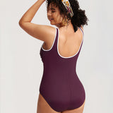 Women's Zipper One Piece Swimsuit Dark Red