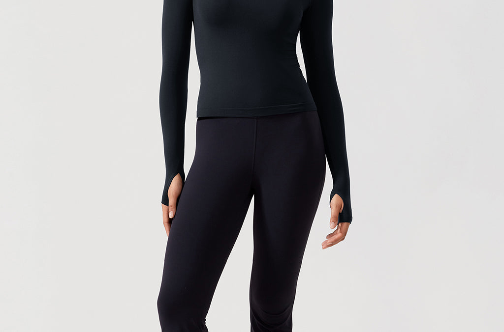 CRZ YOGA Women's Seamless Long Sleeves Shirts Black