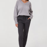 Women's Stretch Drawstring 7/8 Pants with Pockets 27'' Coffee Brown