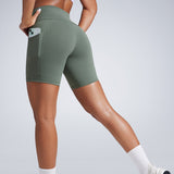 CRZ YOGA Women's Fast Dry Athletic Shorts 6" with Pockets Grey Sage