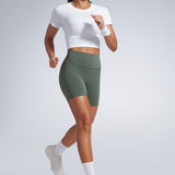 CRZ YOGA Women's Fast Dry Athletic Shorts 6" with Pockets Grey Sage