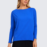 Women's Pima Cotton Boat Neck Long Sleeve Shirts Iced Iris