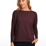 Women's Pima Cotton Boat Neck Long Sleeve Shirts Tie Dye Smoke Ink
