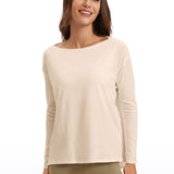 Women's Pima Cotton Boat Neck Long Sleeve Shirts Tie Dye Smoke Ink