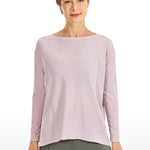 Women's Pima Cotton Boat Neck Long Sleeve Shirts Pink Peony