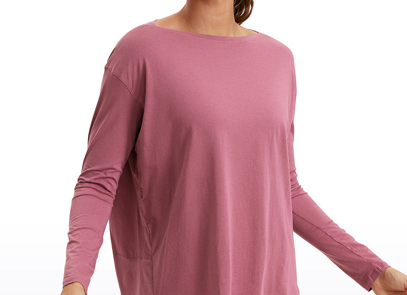 Women's Pima Cotton Boat Neck Long Sleeve Shirts Coffee Brown