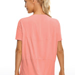 Women's Pima Cotton Boat Neck Short Sleeves Shirts Granita Pink